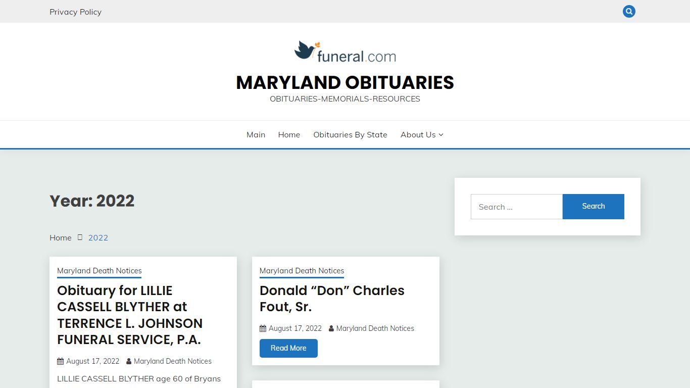 2022 – Maryland Obituaries - funeral.com