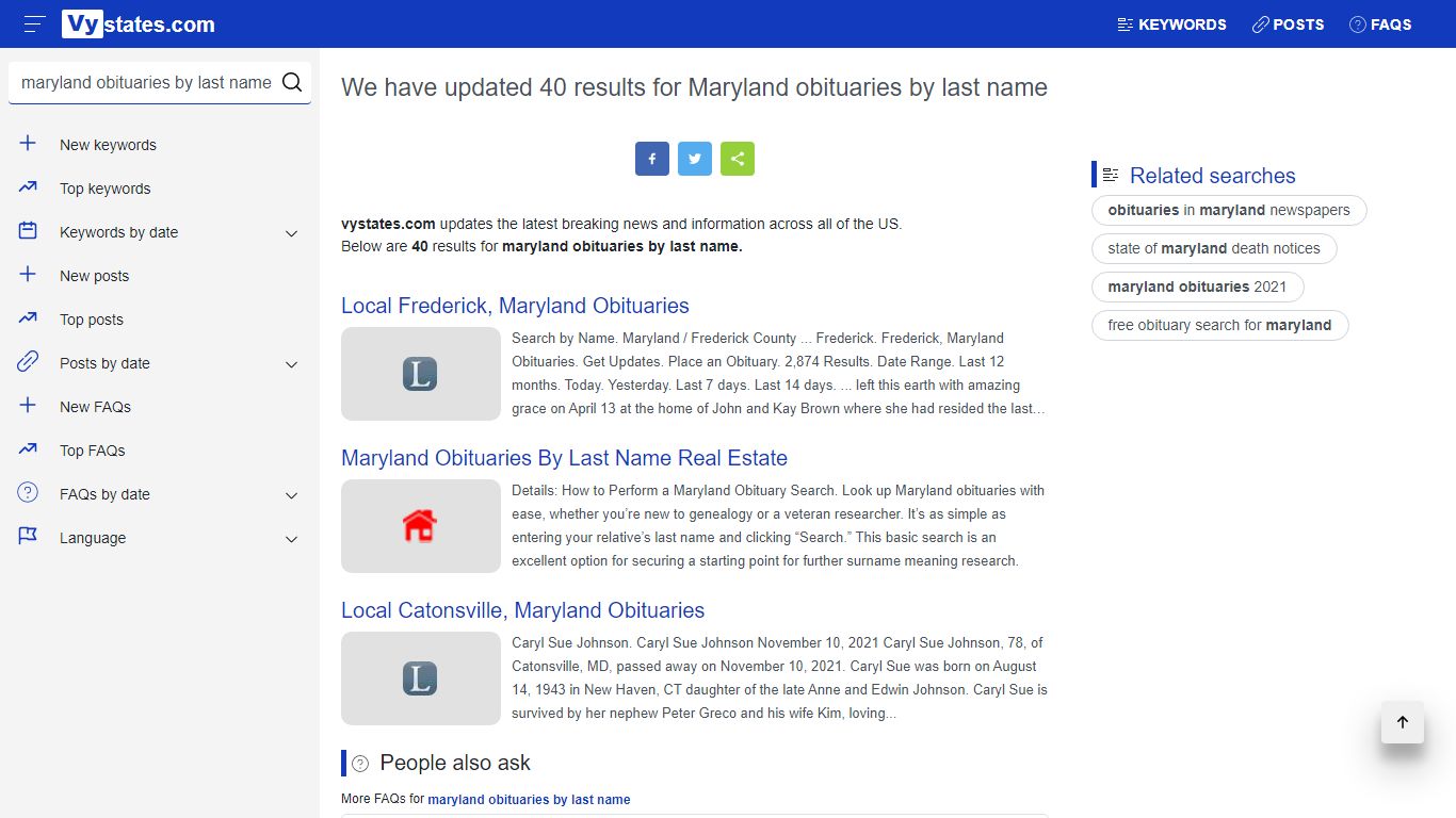 Search for: maryland obituaries by last name | VyStates.com